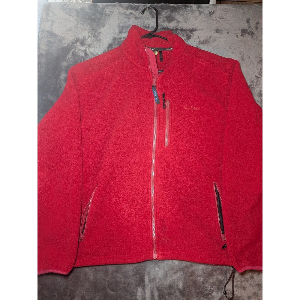 LL Bean Mountain Classic Fleece Polyester Mens Medium Red Full Zip Jacket Coat